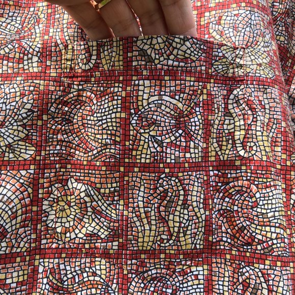 Tori Richard Men's Shirt Rust Red Mosaic Print Cotton Lawn Hawaiian Size L - Picture 4 of 11
